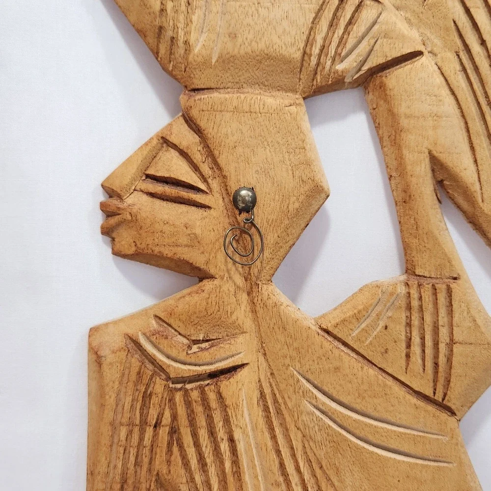 Vintage African Hand Carved‎ Wood Wall Art Plaque Set Man Woman 21